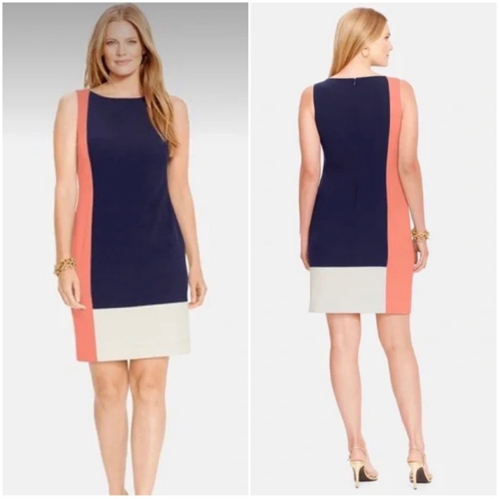 Lauren Ralph Lauren Color Block Shift Dress Sz. 10 Orange, Blue and Cream. - Picture 1 of 6